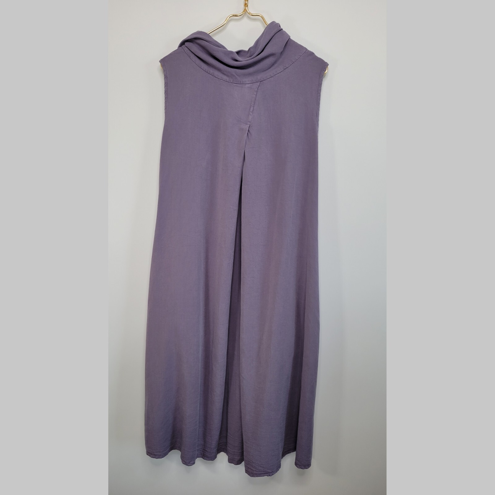 LUUKAA Dusty Purple Midi Shift Dress Size 12 Sleeveless Cowl Pockets Lagenlook