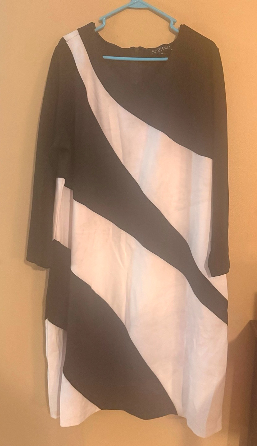 ELOQUII Plus Size 22 Black White Colorblock Shift Dress NWT Long Sleeve Career