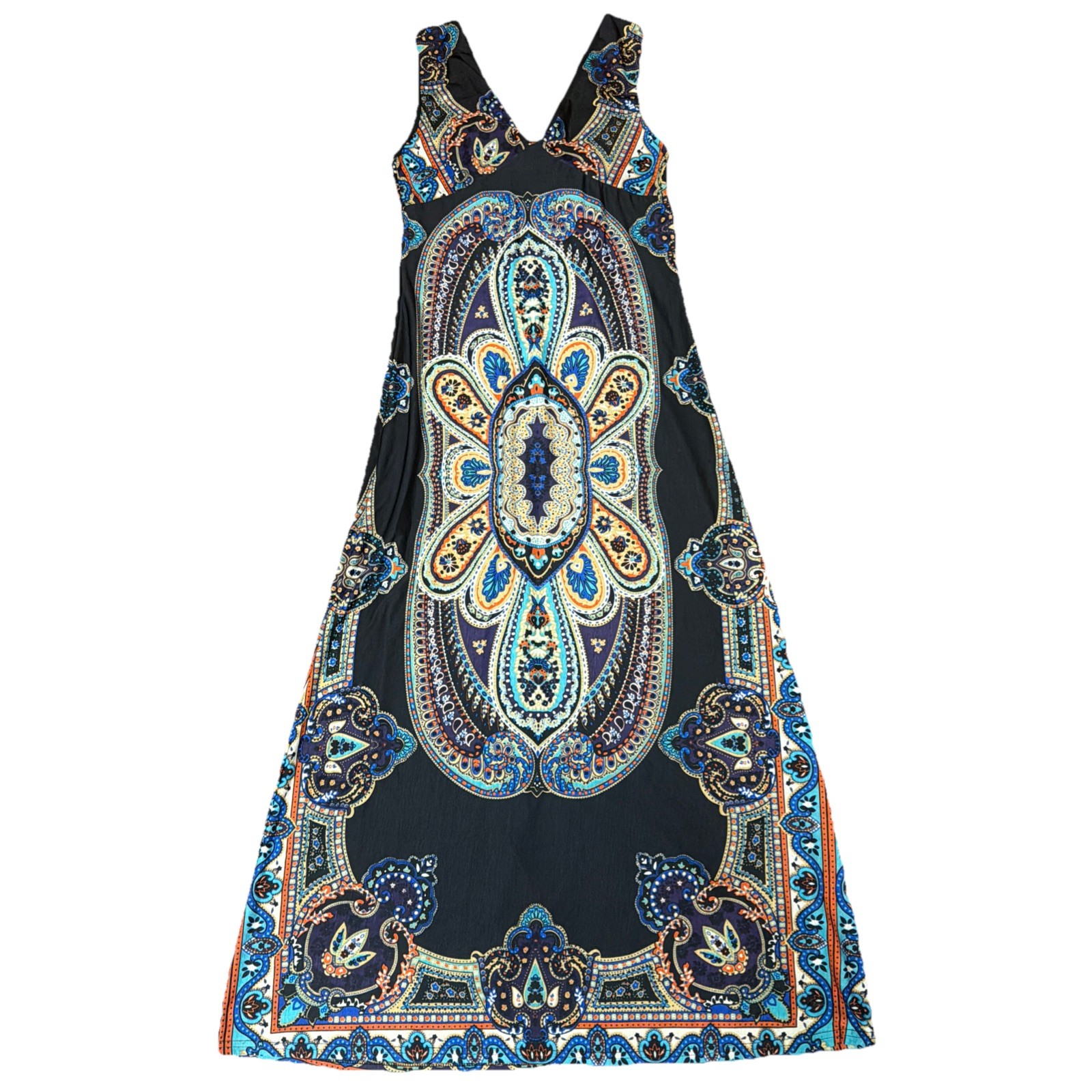 Funky People Wm’s Sz M Paisley Lined Maxi Dress Boho Electric Paisley