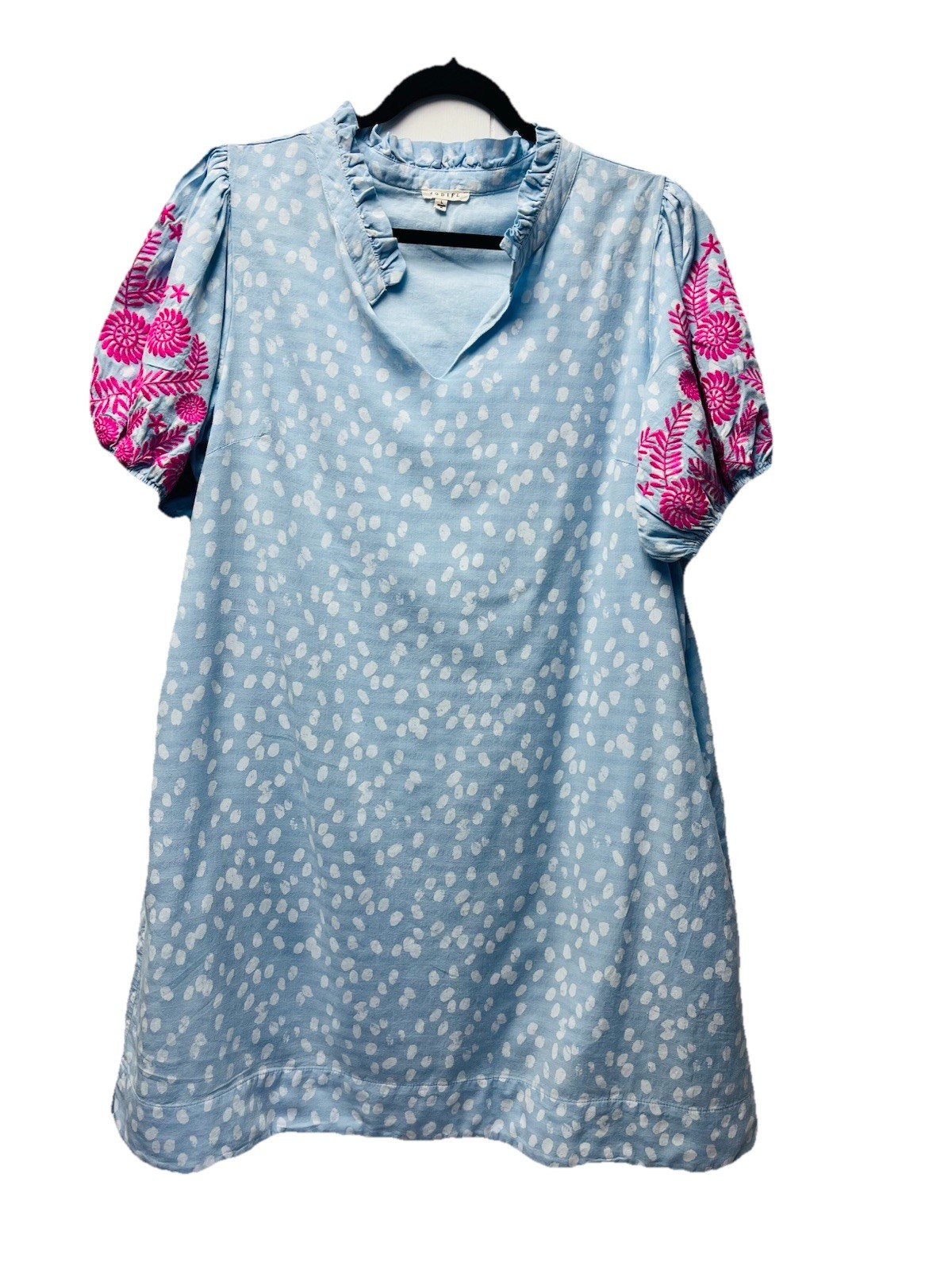 Jodifl L Blue Dress Beachy Boho Embroidered Travel Ruffle Festival Resort Cruise