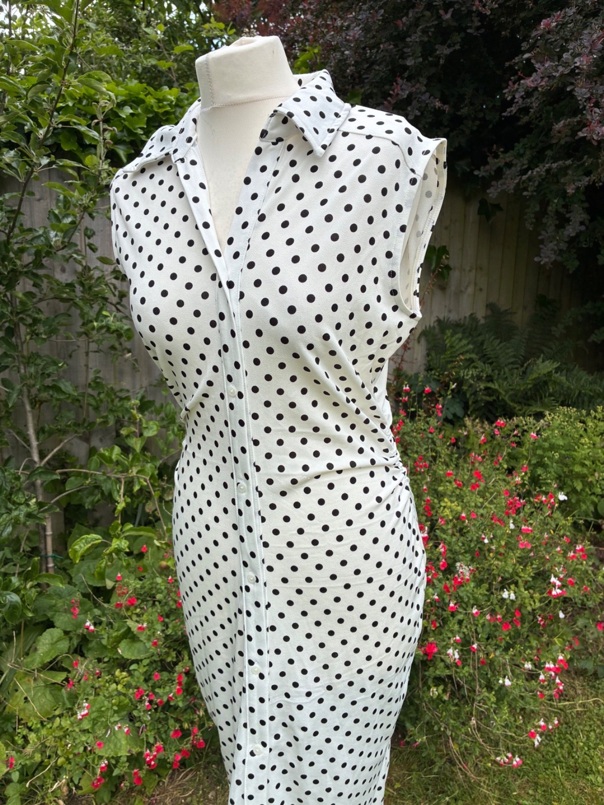 JULES & LEOPOLD BLACK WHITE SPOTTY SLEEVELESS BUTTON FRONT DRESS BNWT M 10 12