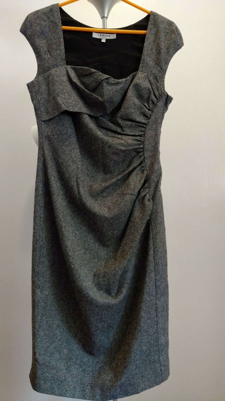 L. K. Bennett Fitted Dress US 8/UK 12 Beige Brown Heather Tweed Ruched Sheath
