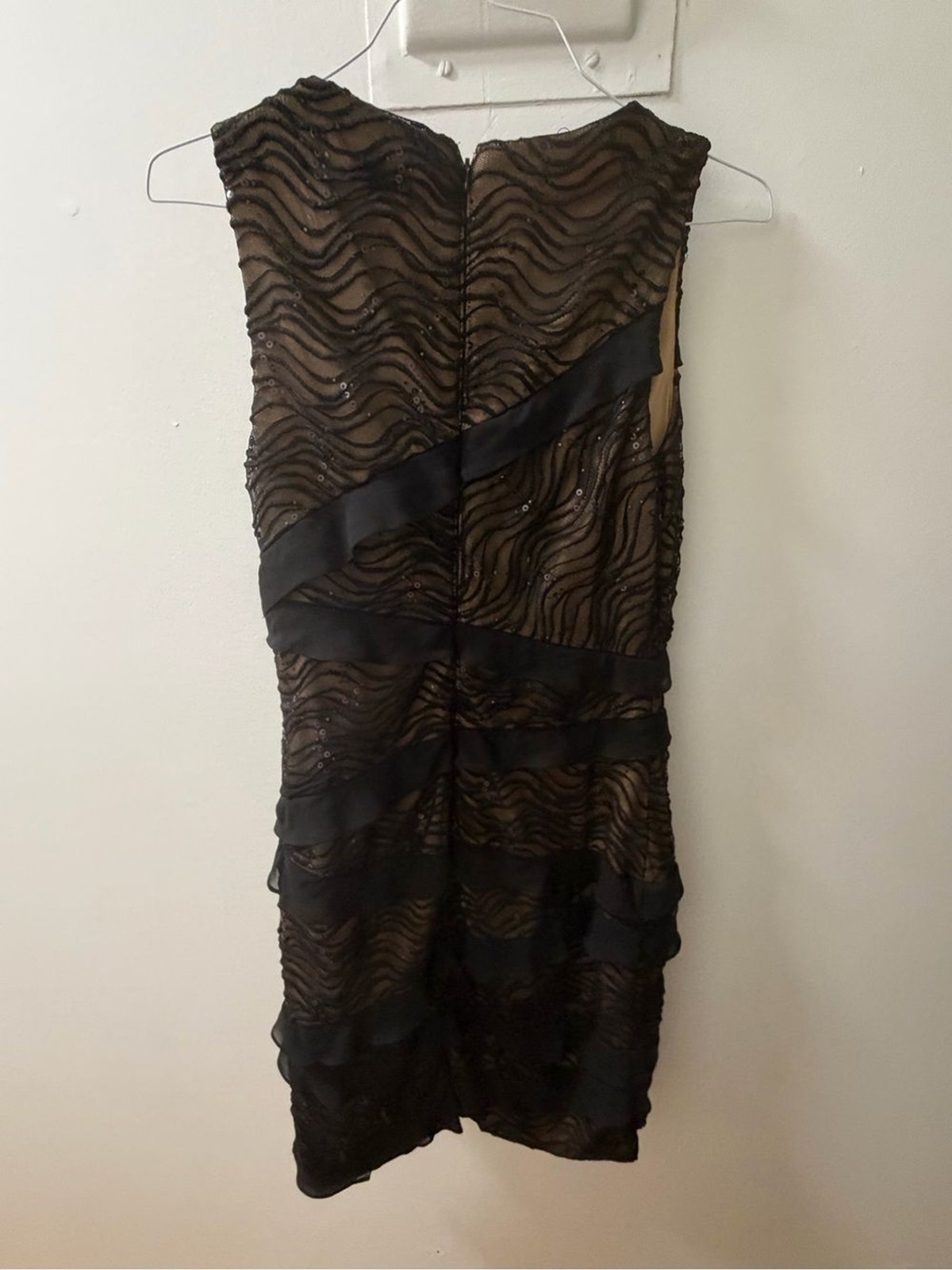 Alex Evenings Black Sequin Ruffle Cocktail Dress Size 8