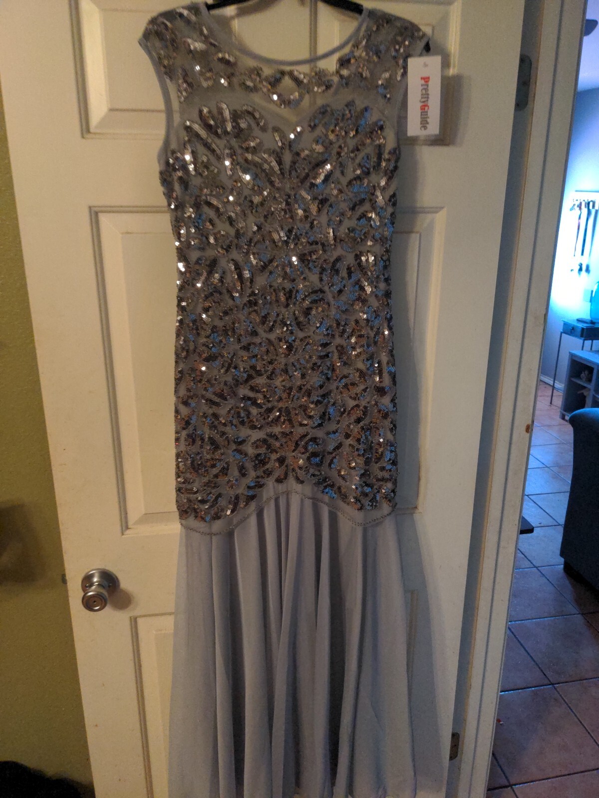 Pretty Guide 1920’s Dress Sequined Gatsby Inspired S Trumpet Illusion Neck NWT