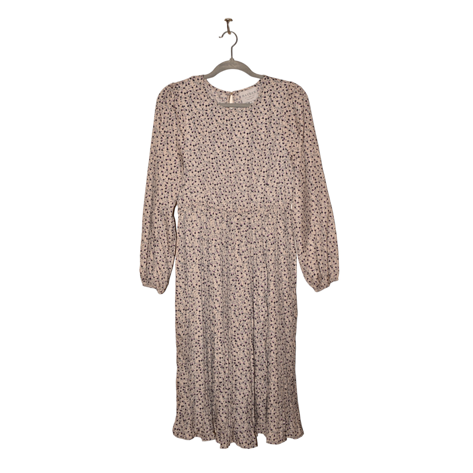 HAYDEN LA $65 Ditsy Print Pleated Skirt Midi Dress Light Gray Small