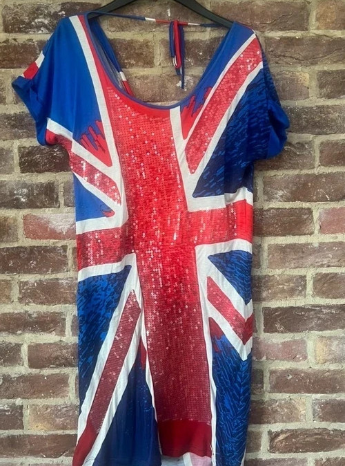 BNWT Rare Geri Halliwell Next Union Jack Sequin Dress Coronation Patriotic UK 8