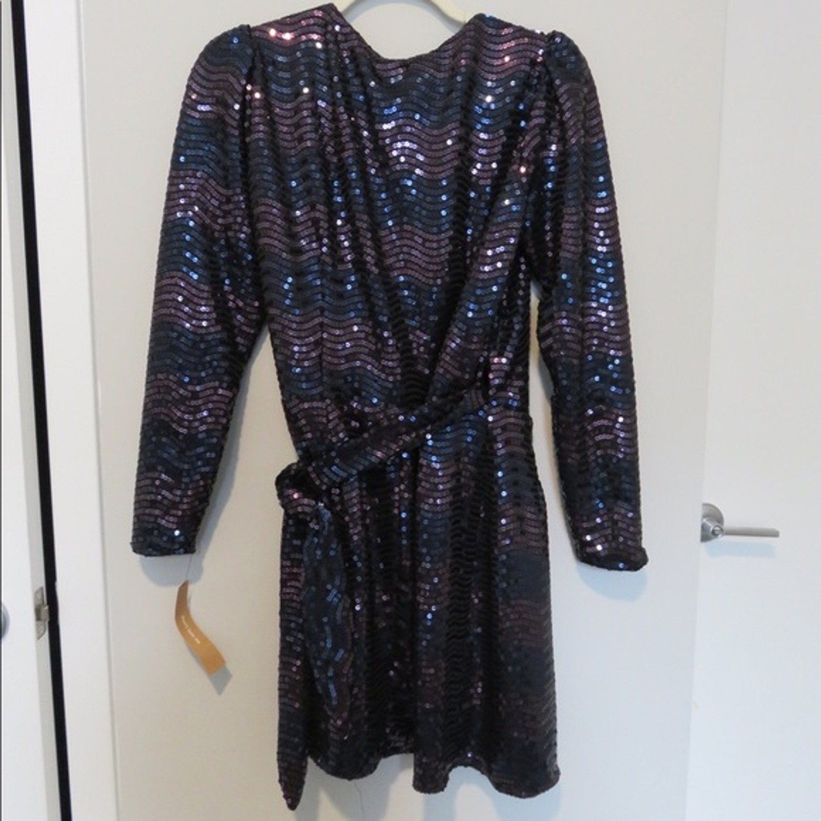Reformation Dress Ivy Sequin Roxbury Long Sleeve Purple Blue Wrap Cocktail NWT