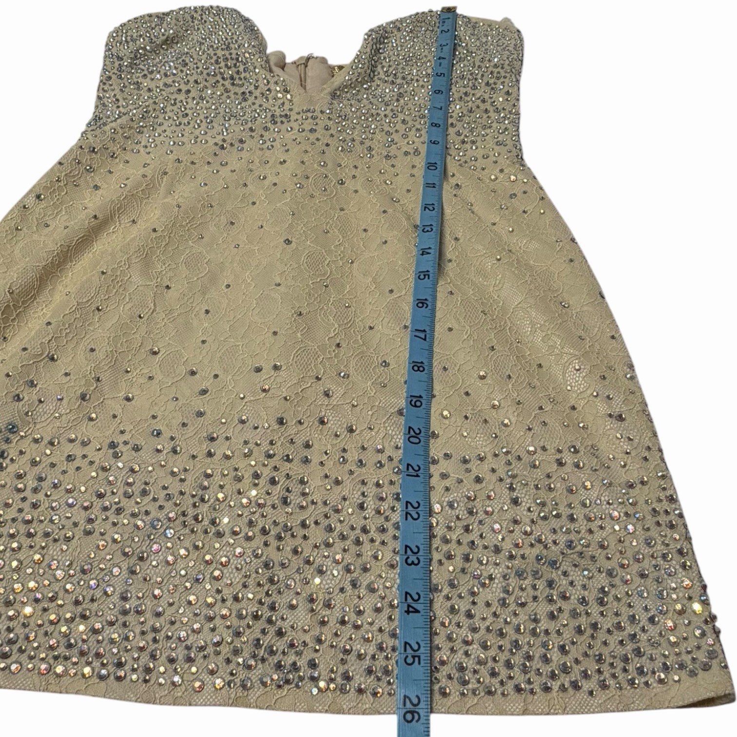 Iridescent Rhinestone Homecoming Dress Juniors L Strapless Lace Mini Prom Glam