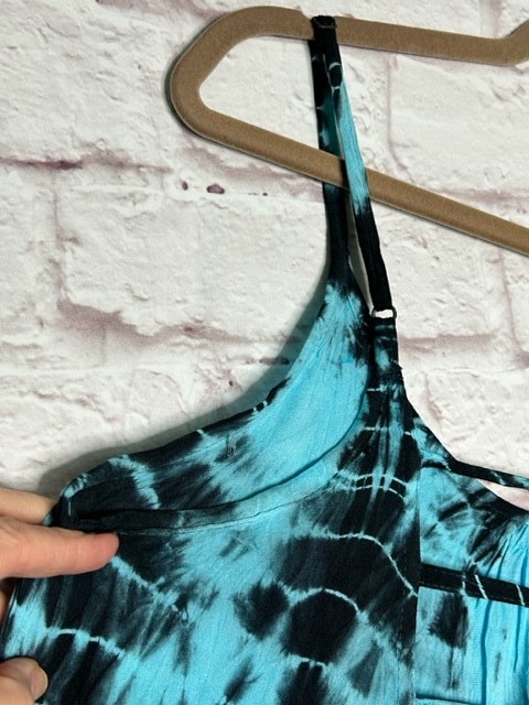 Small/Medium New Tie Dye Gray Black Aqua Blue Gauze Slip Dress Beach Cover 50$