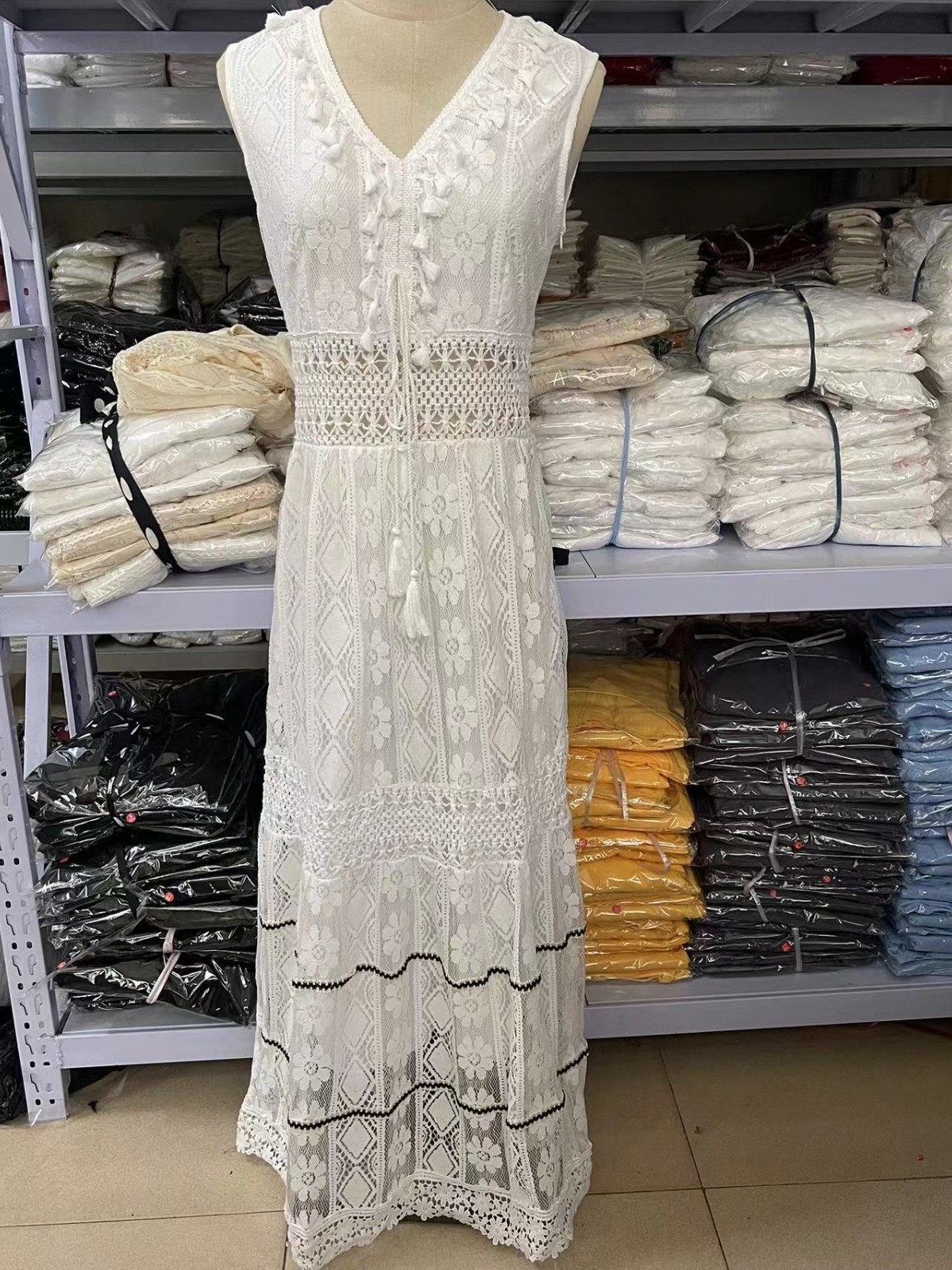 Women’s Crochet Maxi Dress Spaghetti Strap V Neck Cami Knit Beach Boho Sundress