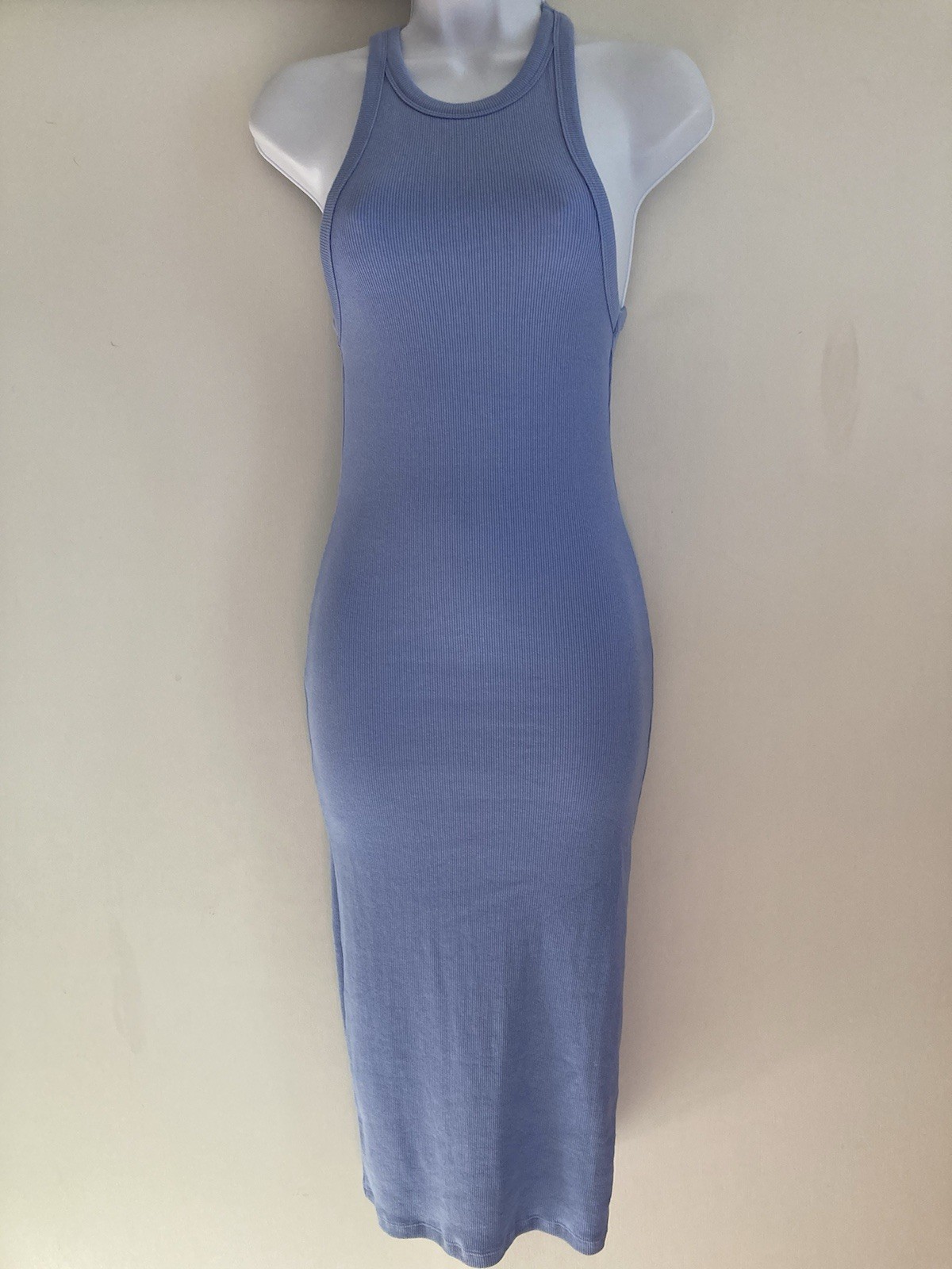 Zara Periwinkle Blue Ribbed Stretch Bodycon Contour Midi Tank Dress, NWT Sz M