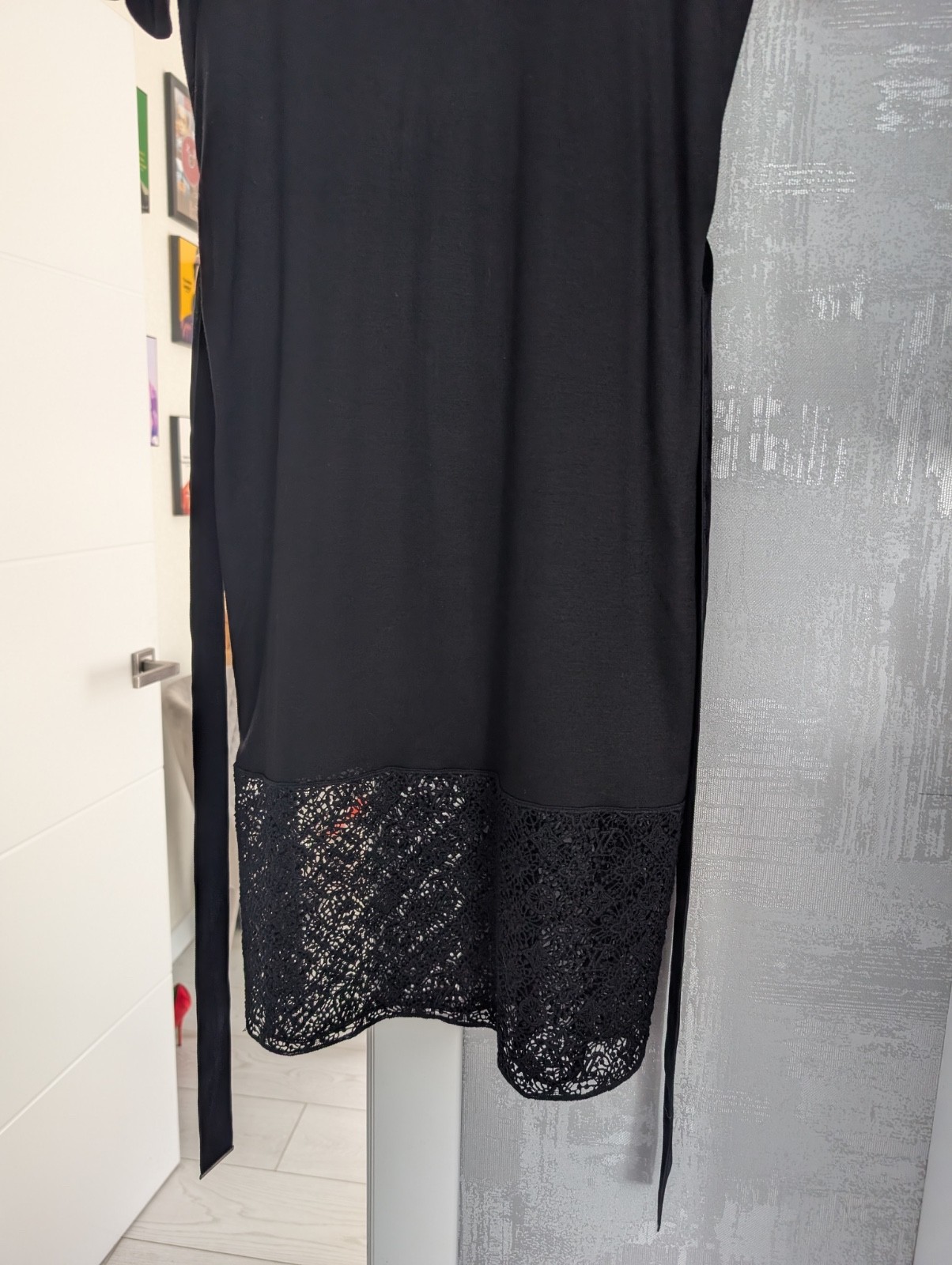 Louis Vuitton Monogram Lace Stretch Belted Shirt Dress Tunic Black Viscose S 36