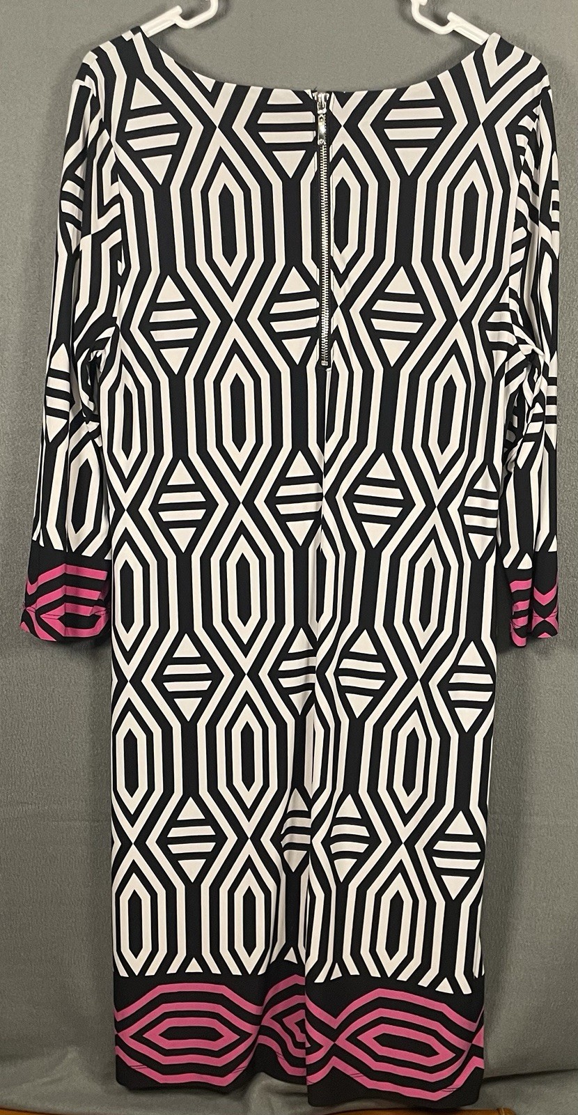 INC Diamond Black And White Lined Graphic Print 3/4 Sleeved XL Dress Career