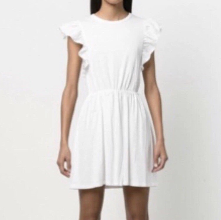 En Saison White Dress Small Ruffle Sleeve Poplin And Thin Jersey Upper Torso