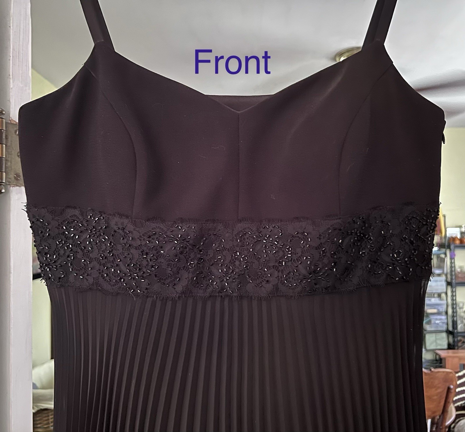 Ann Taylor Black Fit & Flare Sweetheart Beaded Chiffon Knee Dress – Size 12