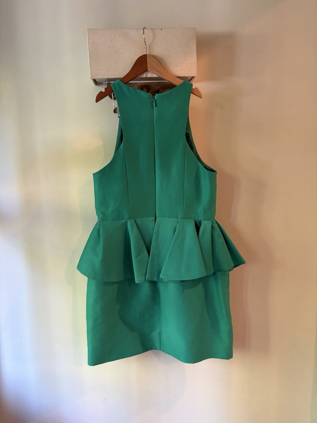 Halston Heritage Green Sheath Peplum Round Dress