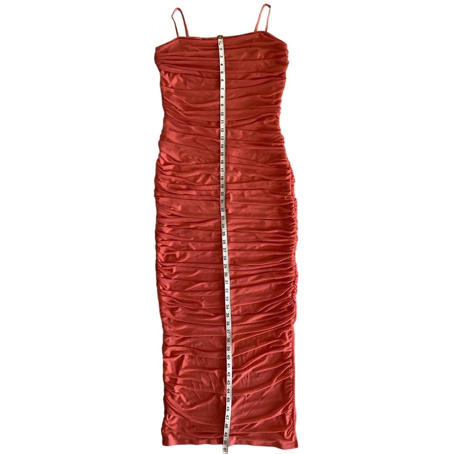 Venus Ruched Mesh Fitted Bodycon Maxi Dress Coral L