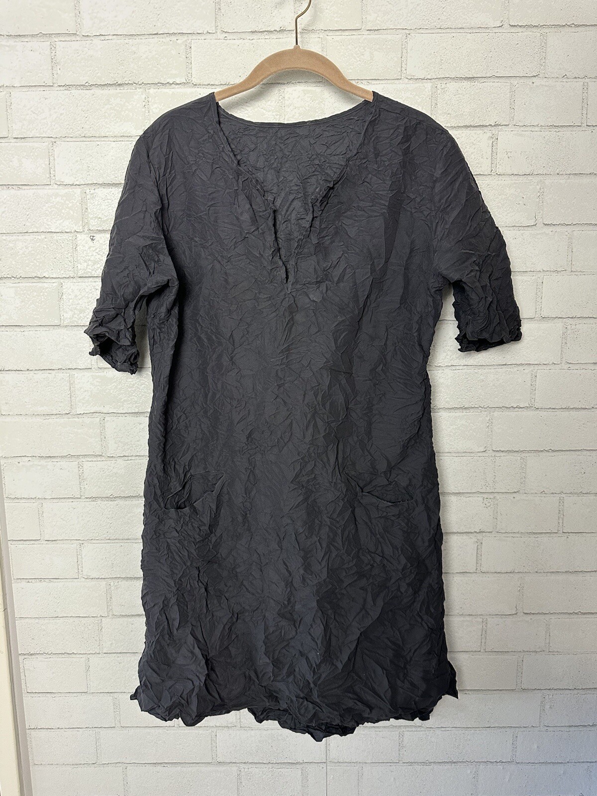 Carol Young Undesigned Moth Dress Gray Asymmetrical Crinkle Travel Size XL