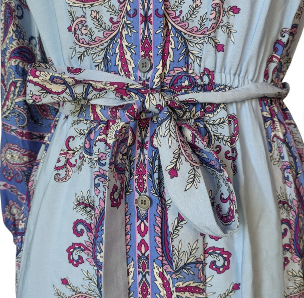 Loft Light Blue Paisley Floral Midi Shirtdress Size XS Button Front Collar Belt