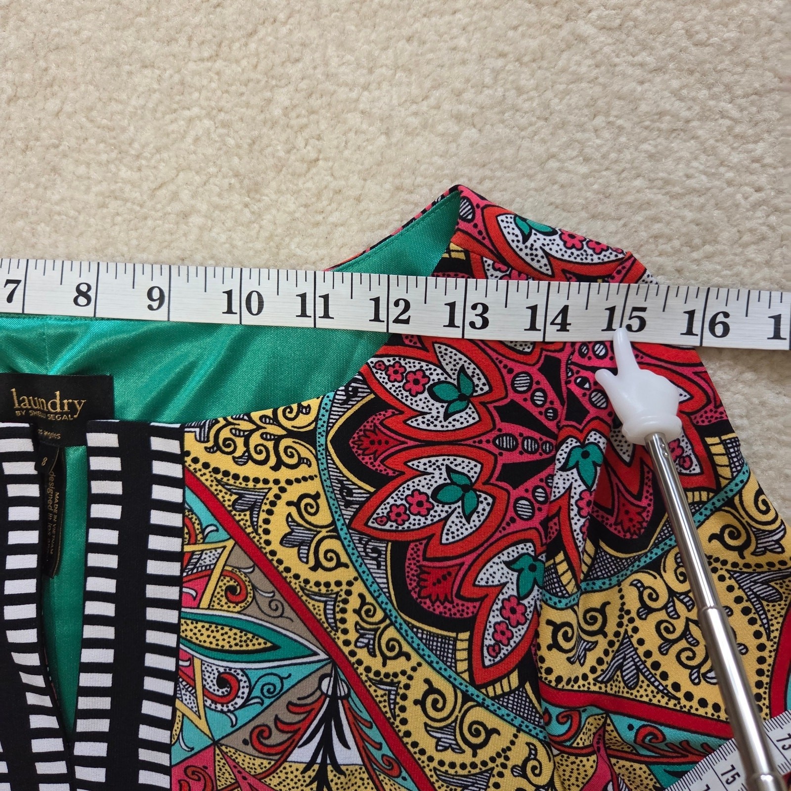 Laundry By Shelli Segal 8 Vibrant Lined Shift Dress Tunic 3/4 Bell Sleeve