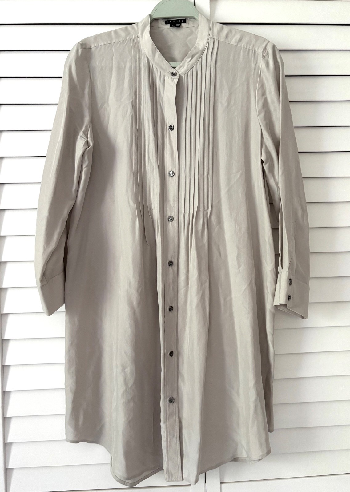 THEORY 100% Silk Feiran Dress Sz 12, Oyster White, FLAWED see pics