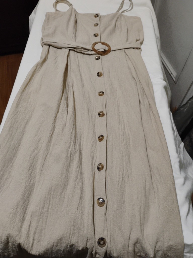 SHEIN Beige Solid Maxi Dress Button Front Belted Strappy Sleeveless Size 6
