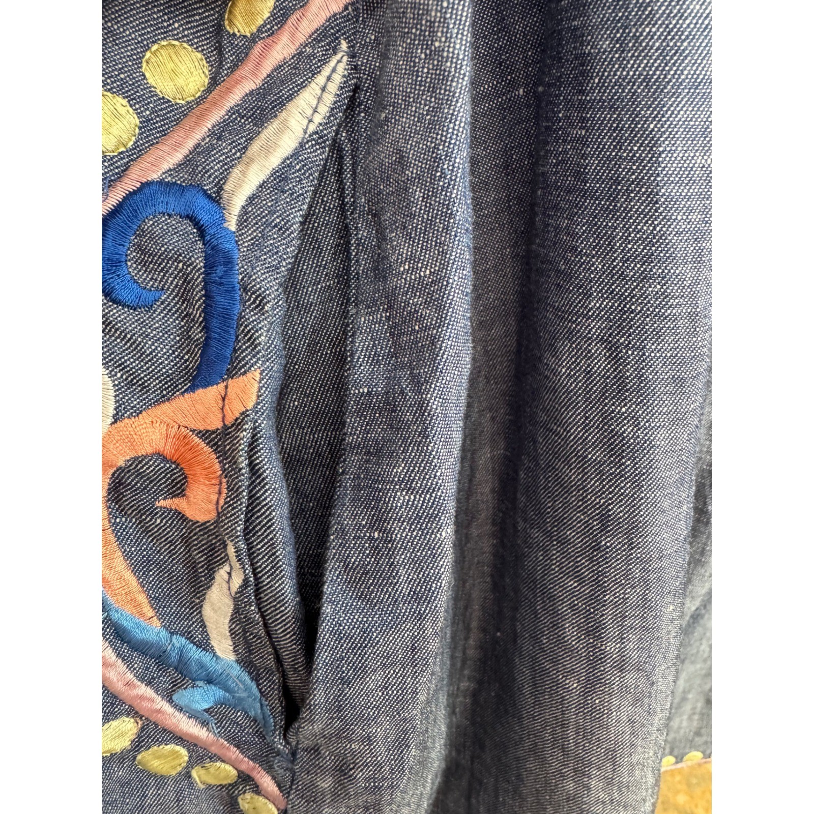 Holding Horses Anthropologie Folklore Tunic Dress Chambray Floral Embroidered