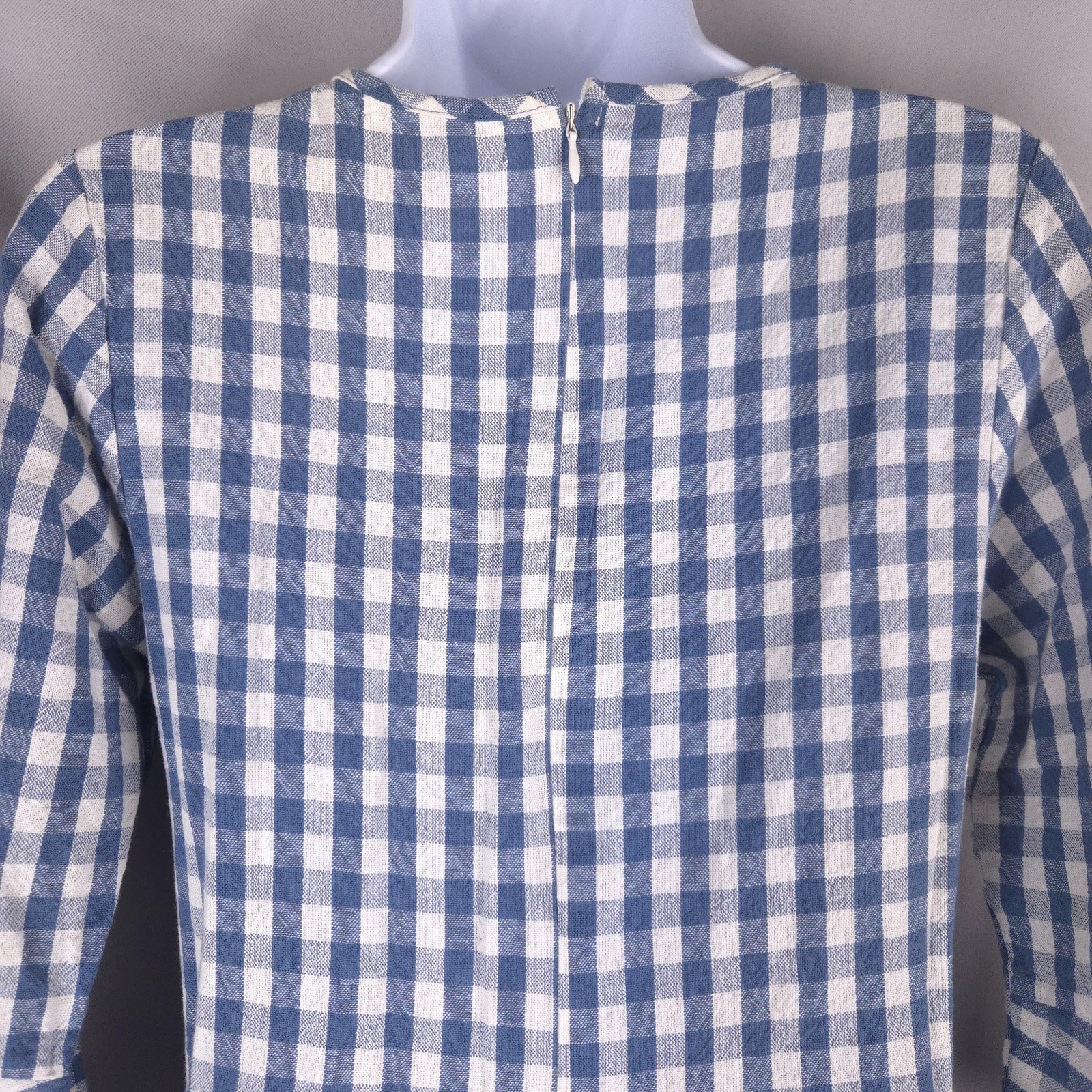 Blue Gingham Check Fit Flare Midi Dress Womens S Ruffle Bell Sleeve Cottagecore