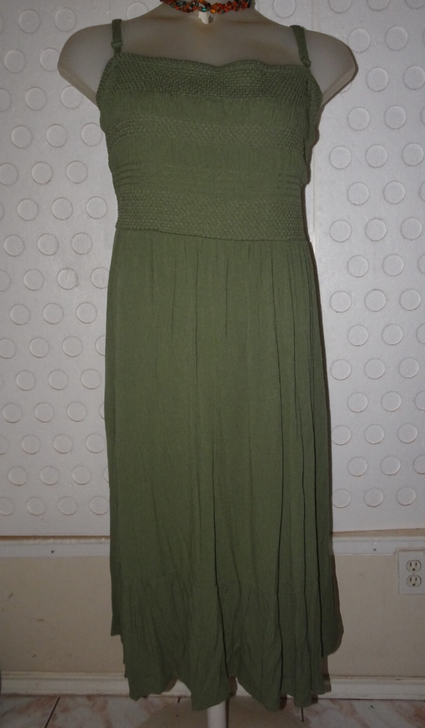 TORRID Midi Washable Gauze Smocked Bodice Tiered A-Line Dress 5 (28) 5X Green