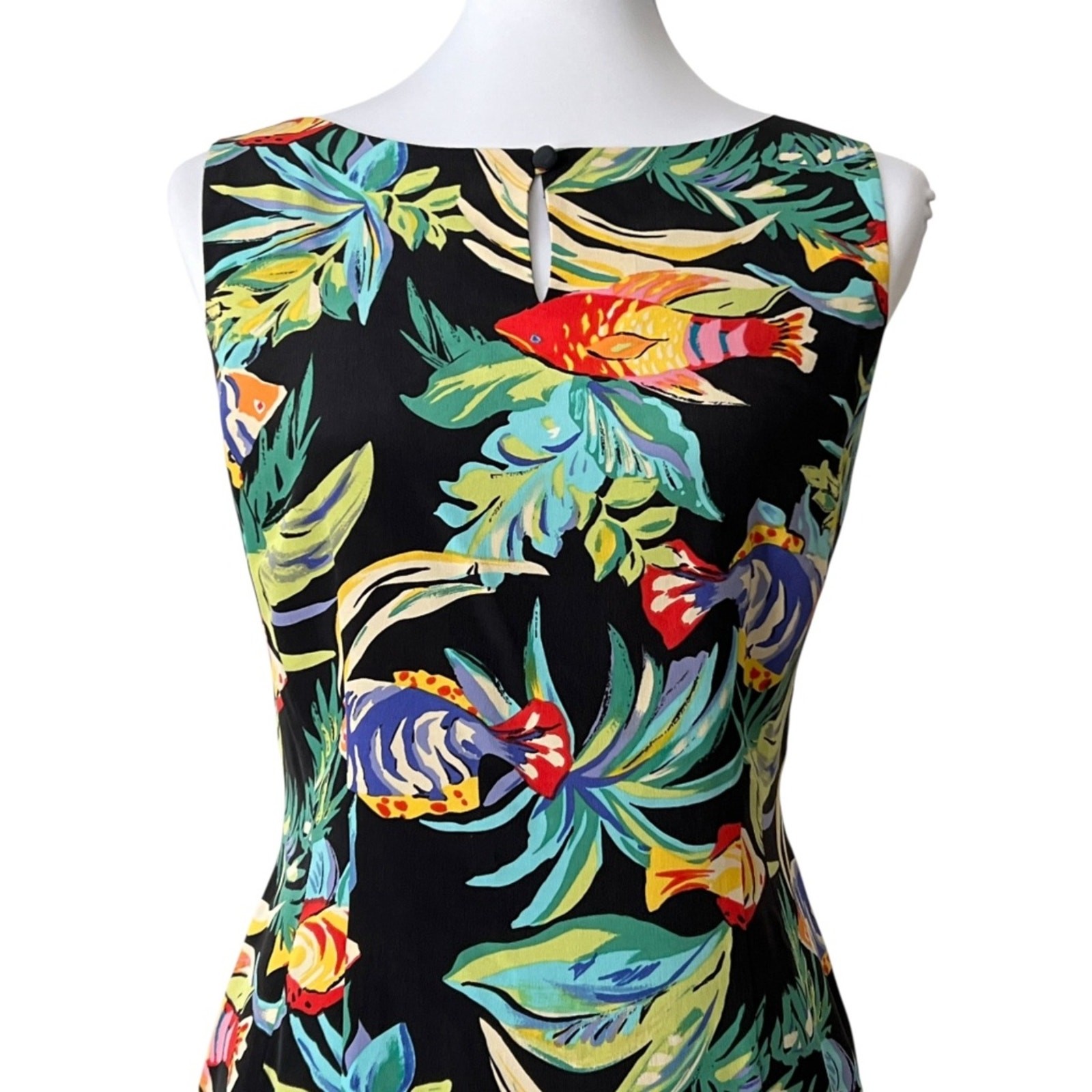 Vintage Dress 100% Silk Medium Tropical Fish Art to Wear Cruise Semi Formal 10