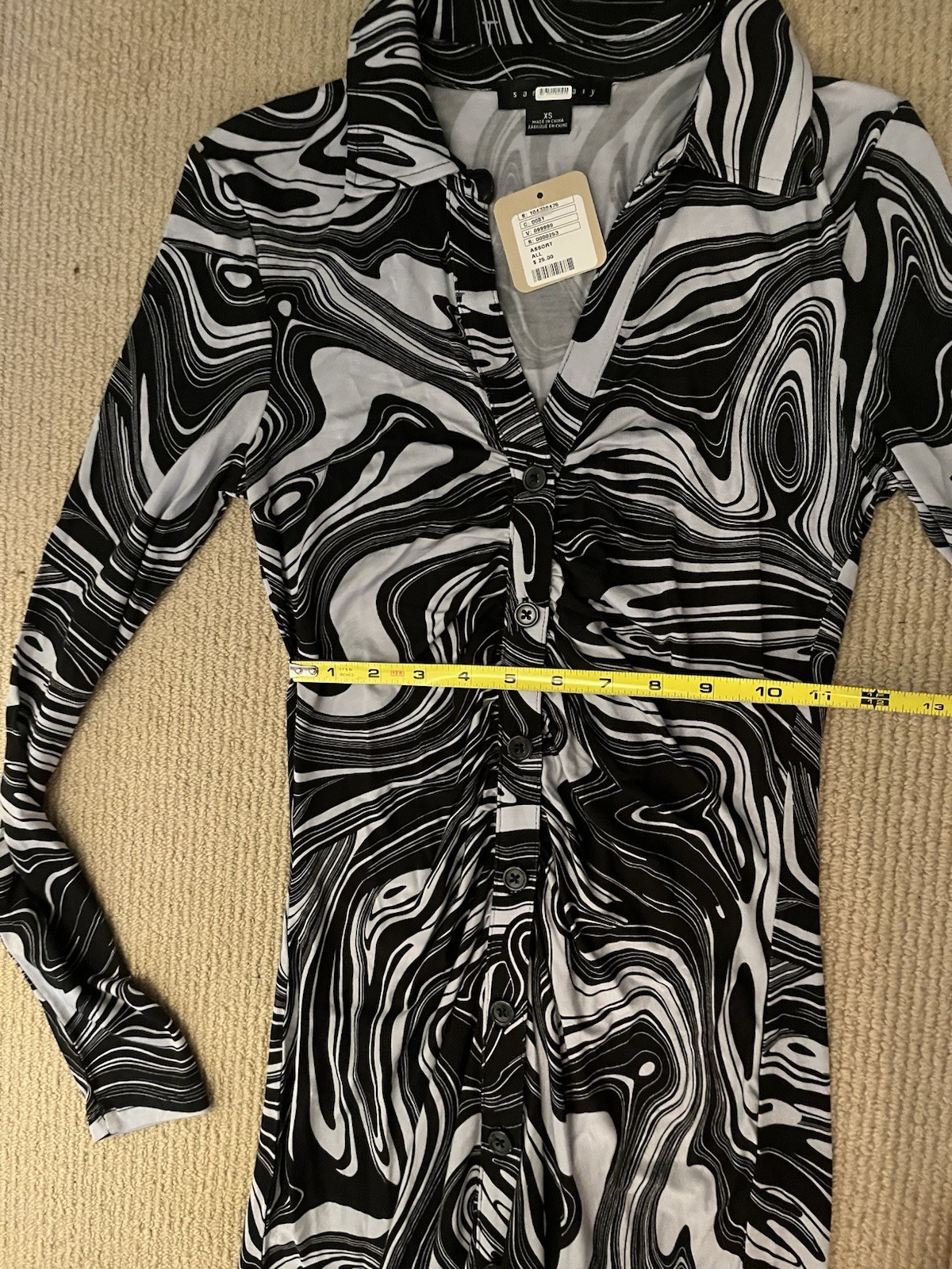 Sanctuary Daydream Fitted Mini Dress XS Ruched Bodycon Liquid Marble Print NWT