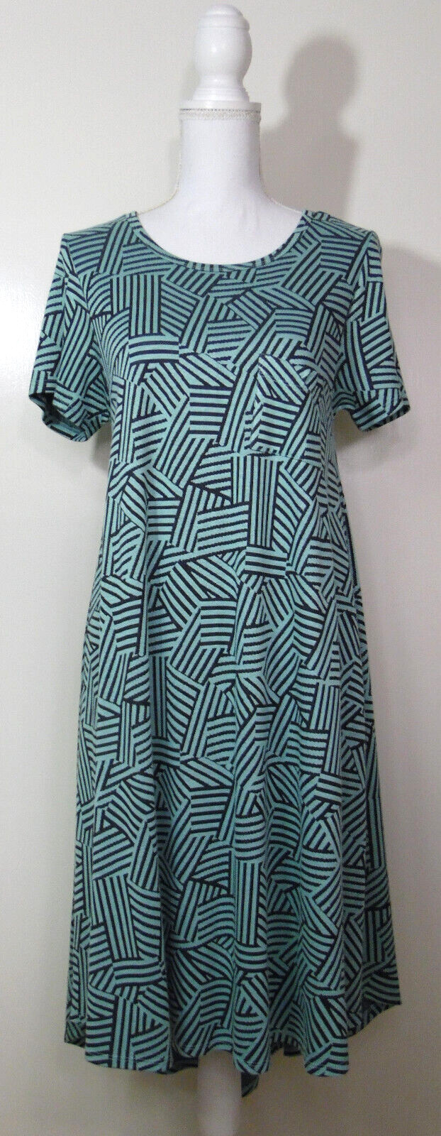 Women’s LulaRoe Turquoise and Black Striped T-Shirt Tunic Dress Sz. S R9-48