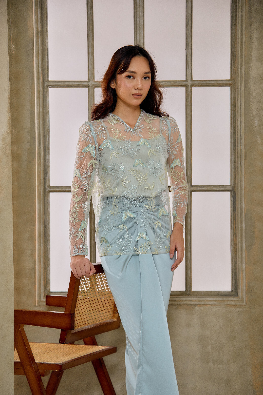 NEW Serene Lace Baju Kurung Set | Traditional Malaysian Wedding Dress | Blue