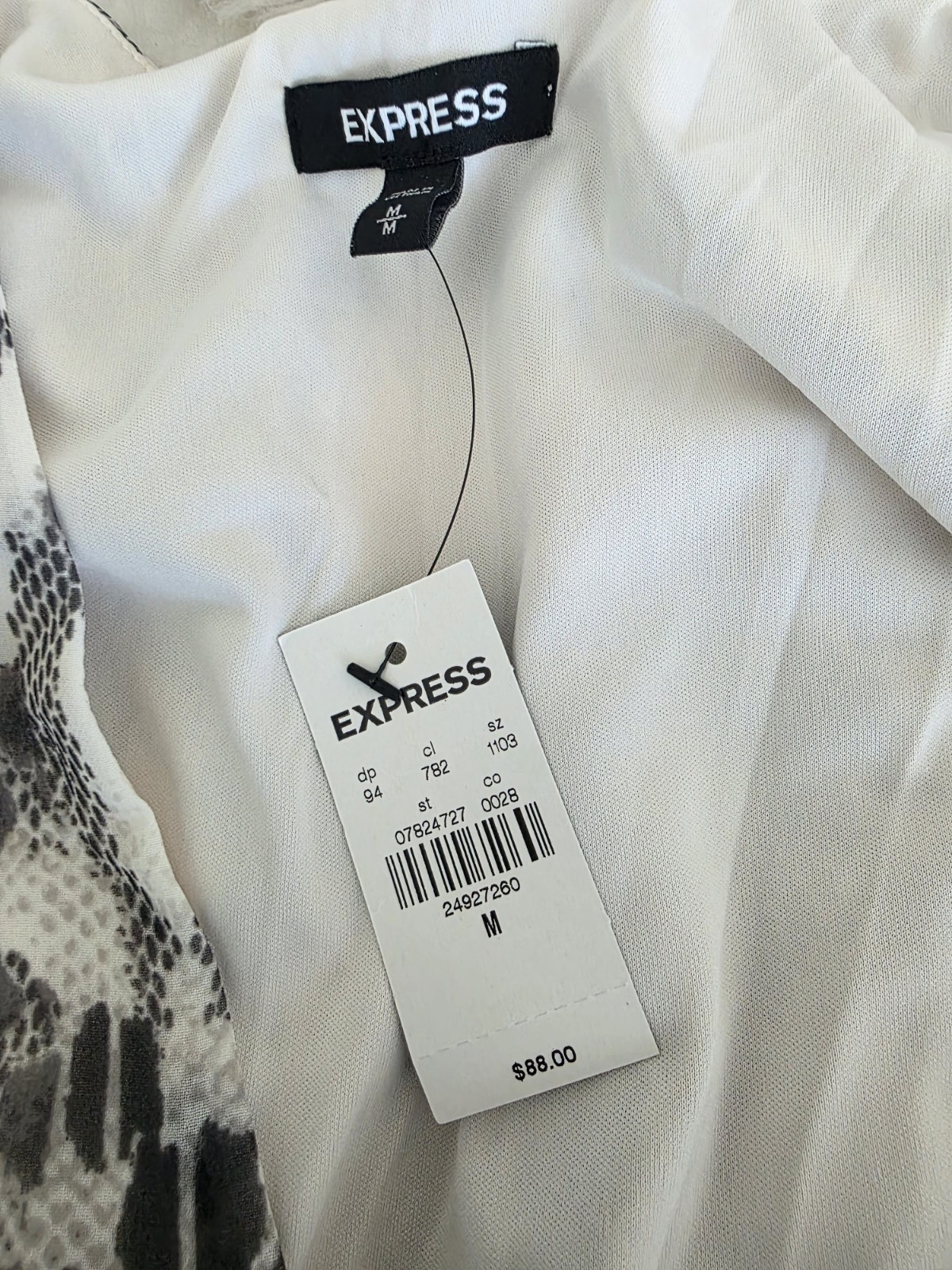 NWT Express Black and Beige Patterned Dress, medium