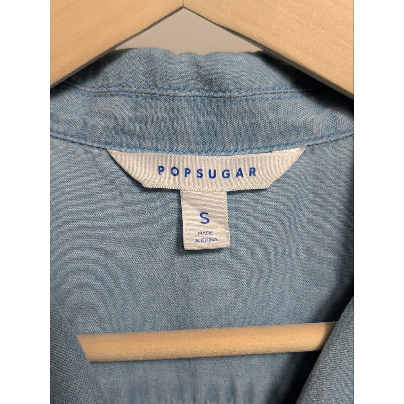 POPSUGAR Chambray Sleeveless Blue Button-Front Mini Shirt Dress Pockets Small