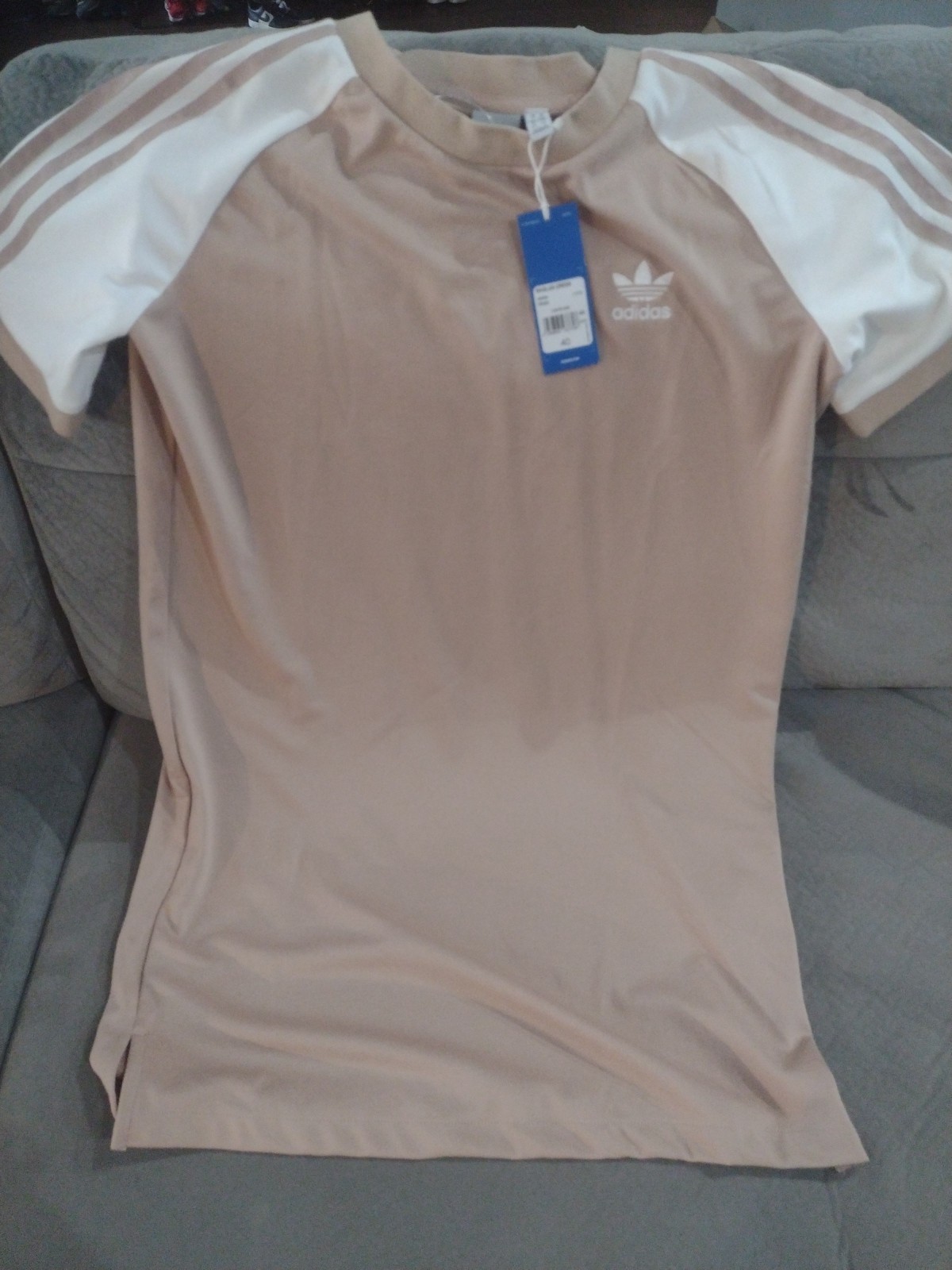 NWT [CY4760] Womens Adidas Originals Tee Dress Ash Pearl Size M