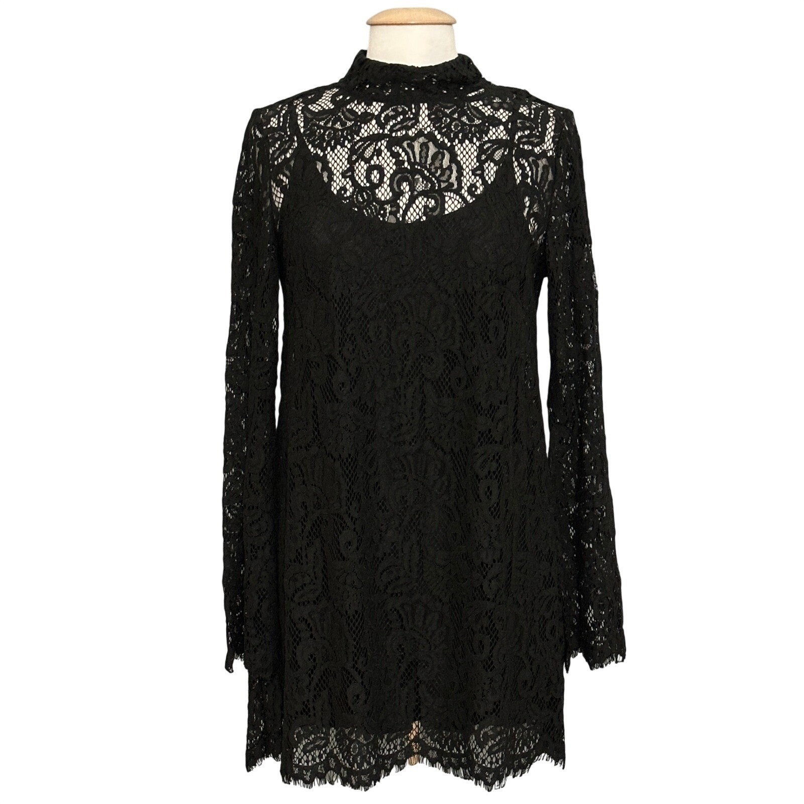 Gothic Dark Romantic Womens Dress S Black Crochet Lace Cocktail Whimsigoth LBD