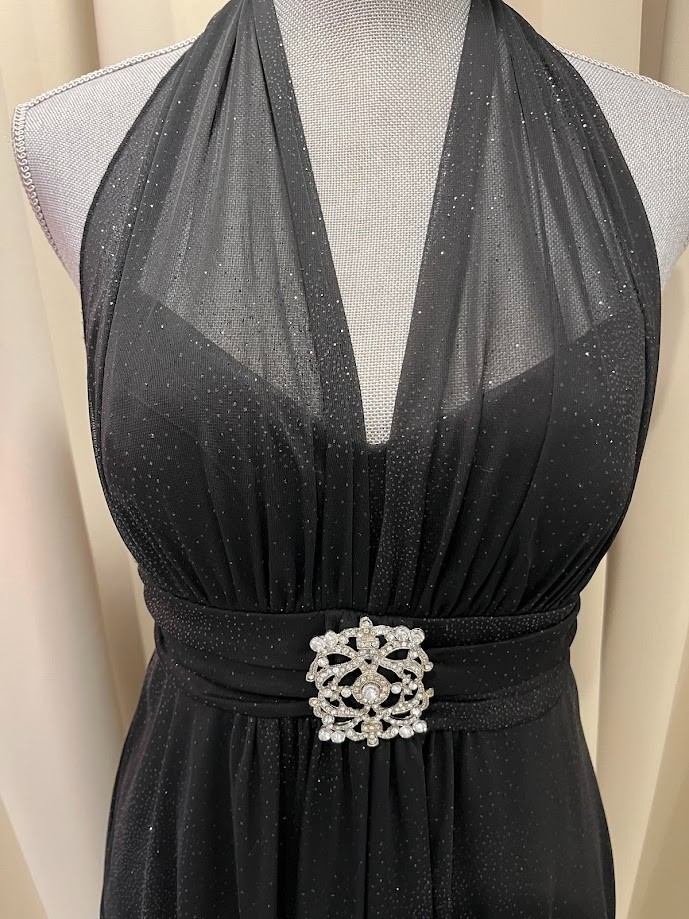 Speechless Black Halter Backless Cocktail Dress with Rhinestone Buckle Size L