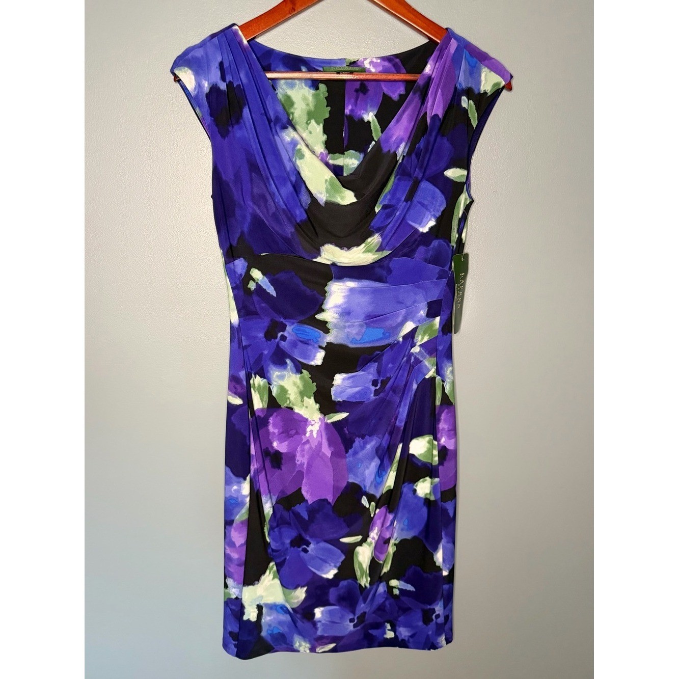 NWT Lauren Ralph Lauren Watercolor Floral Cowl Neck Cocktail Dress | Size 6