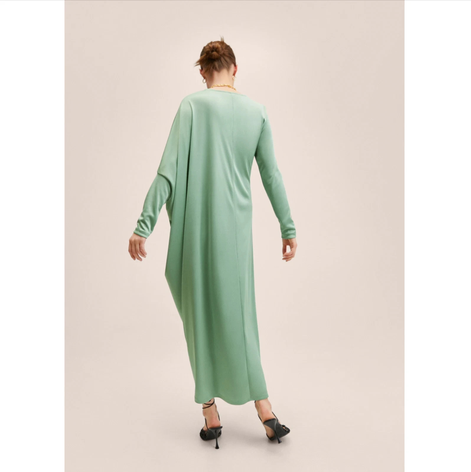 Mango Mint Green Asymmetric Draped Maxi Dress Sz8 Long Sleeve Ramadan Collection