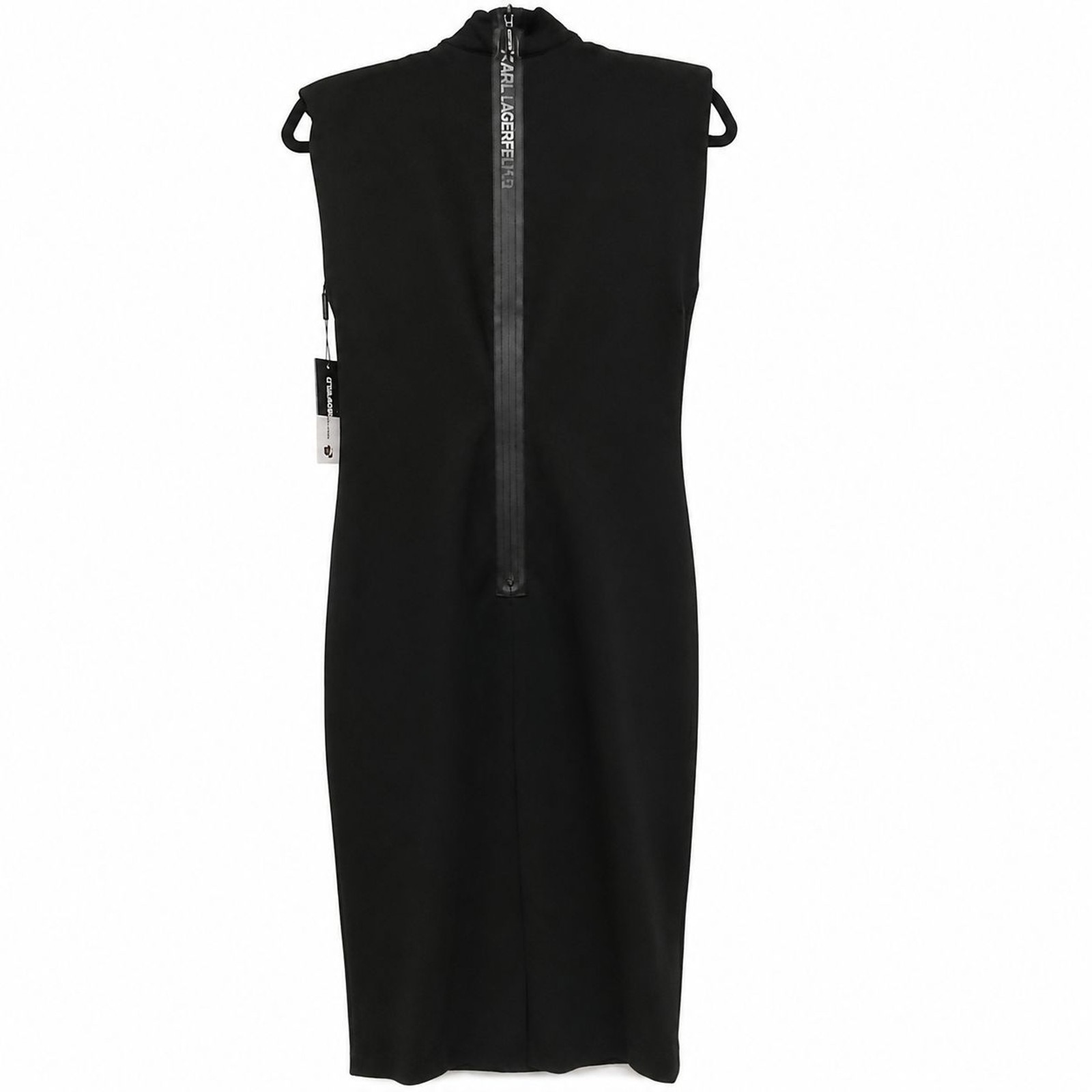 Karl Lagerfeld Paris Dress 0 Black Sleeveless Mock Neck Midi Zip Logo Pockets