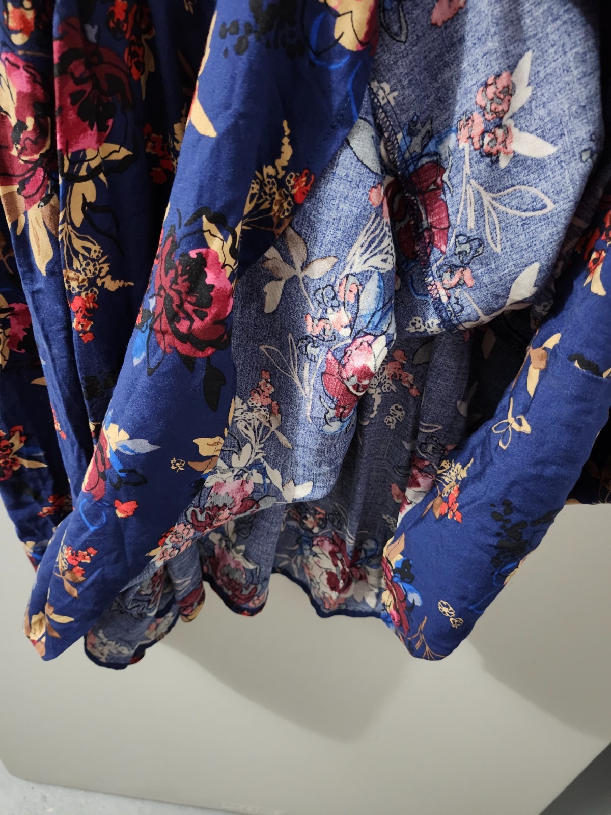 Torrid Dress Womens 1X Blue Skater Hook Eye Henley Floral Smock Short Sleeve Pkt