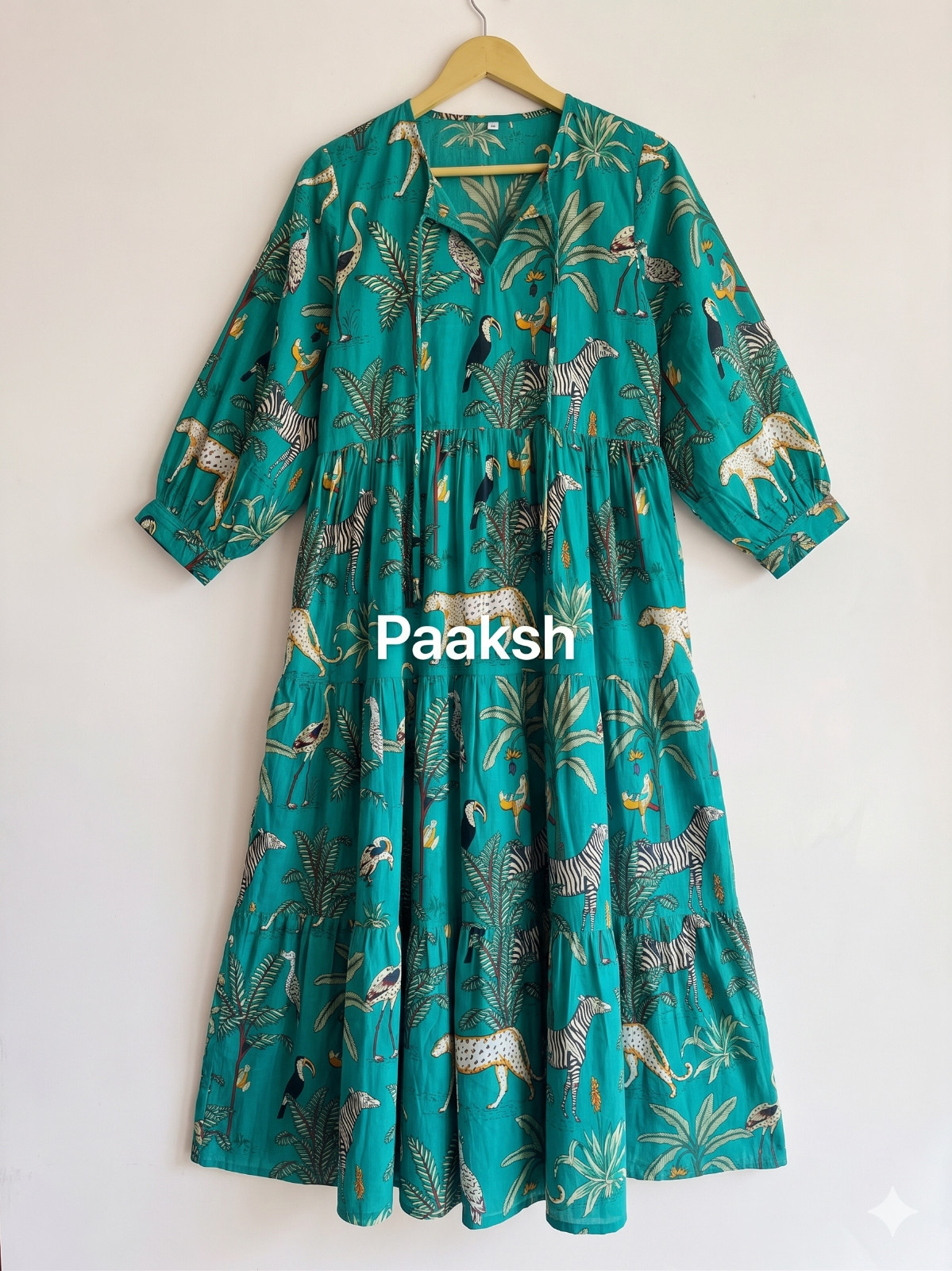 Cotton Dress for Women’s Animal Print Midi Summer Dressing Gown (Teal Green)