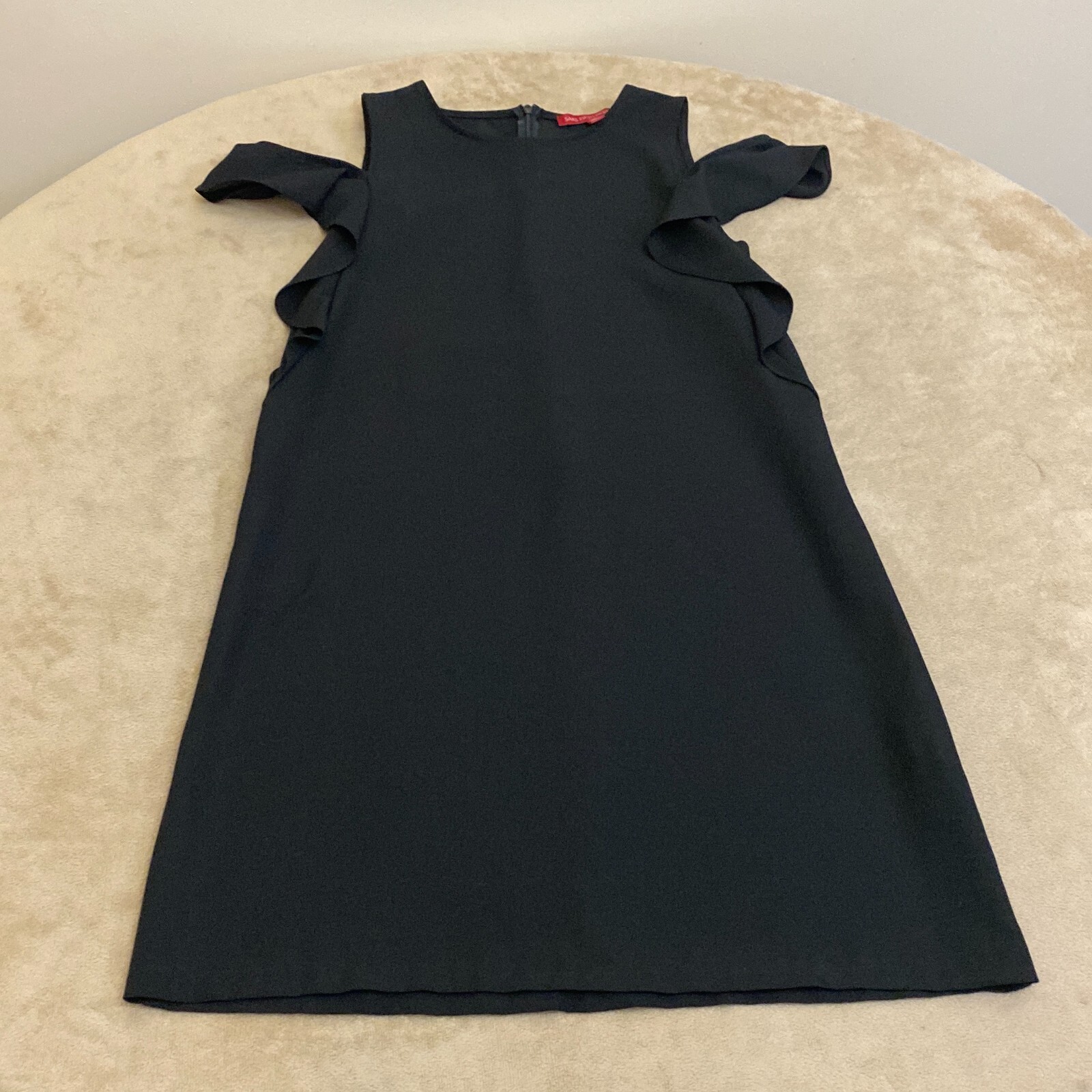 Saks Fifth Avenue Womens Black Cold Shoulder Sleeve Round Neck Shift Dress Sz S