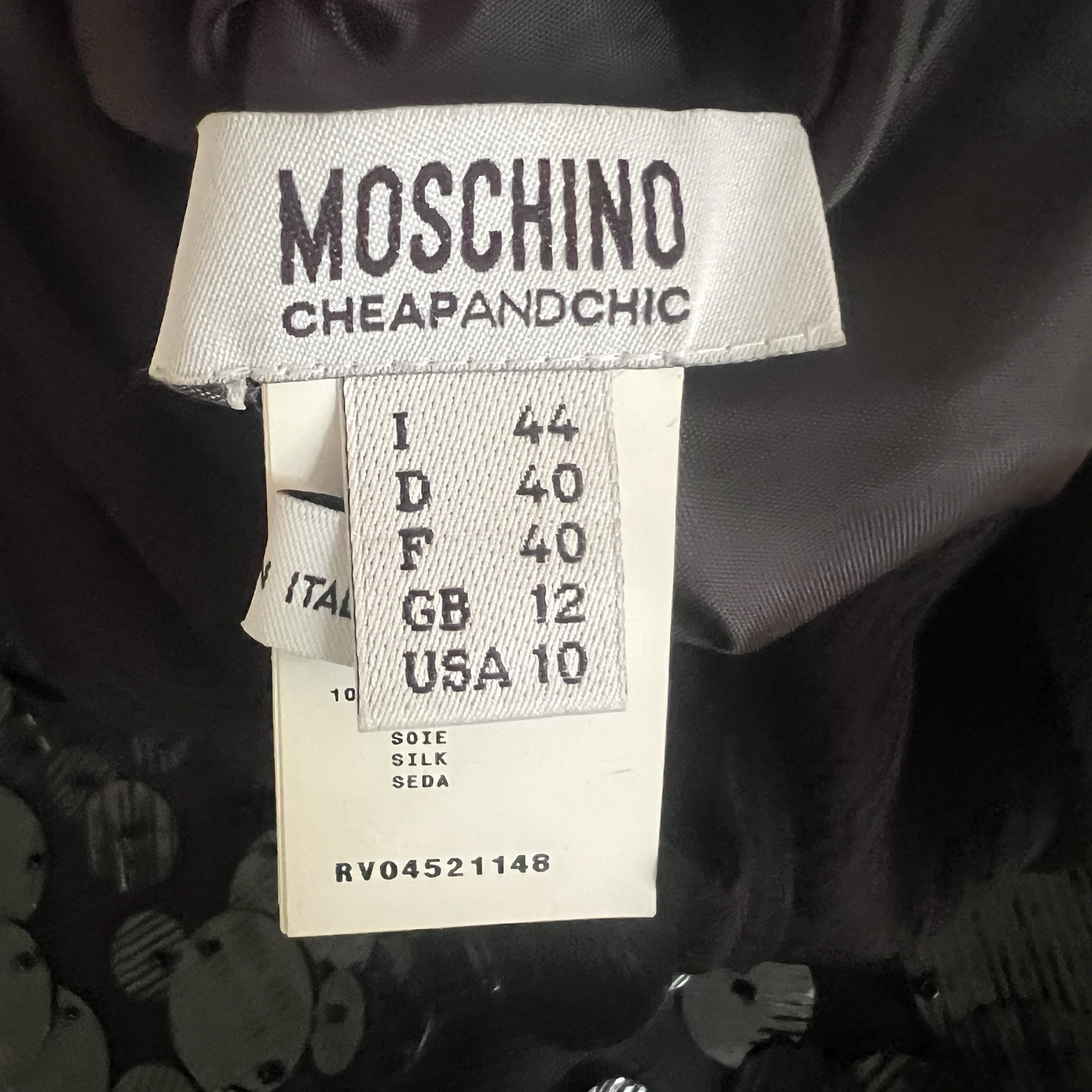 90s Moschino Black Silk Paillette Sequin Cocktail Sheath Bow Evening Dress Italy