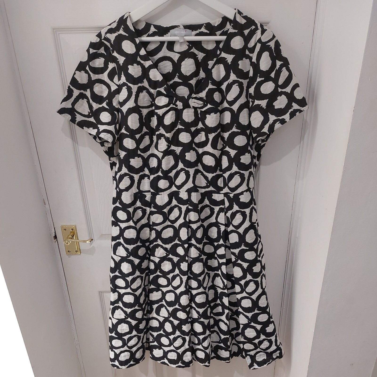 Per Una grey black geometric print fit & flare Dress Size UK 18