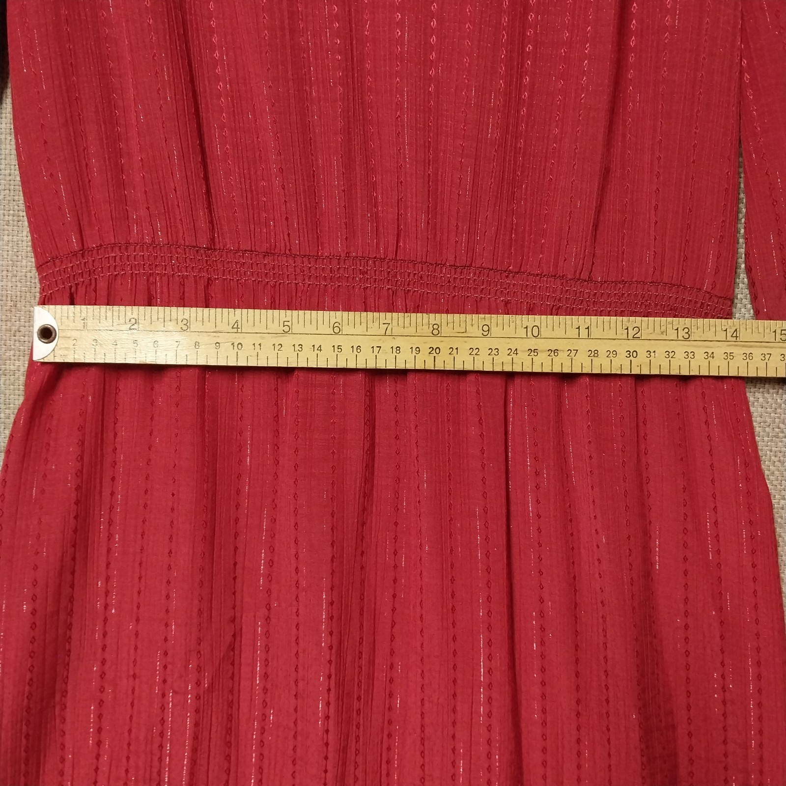 Vintage 1980s Red Plum Stripe Embroidered Midi Secretary Dress V Neck Size Small