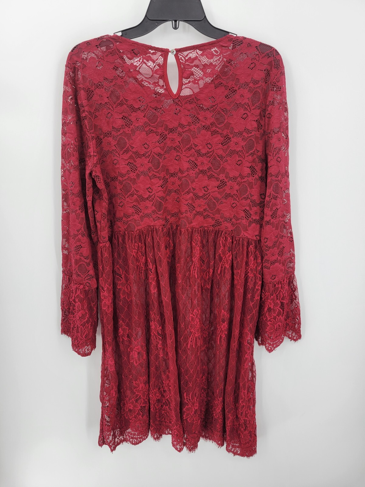Suzanne Betro Dress Womens Large Maroon Lace Long Sleeve Sheer Flowy Romantic