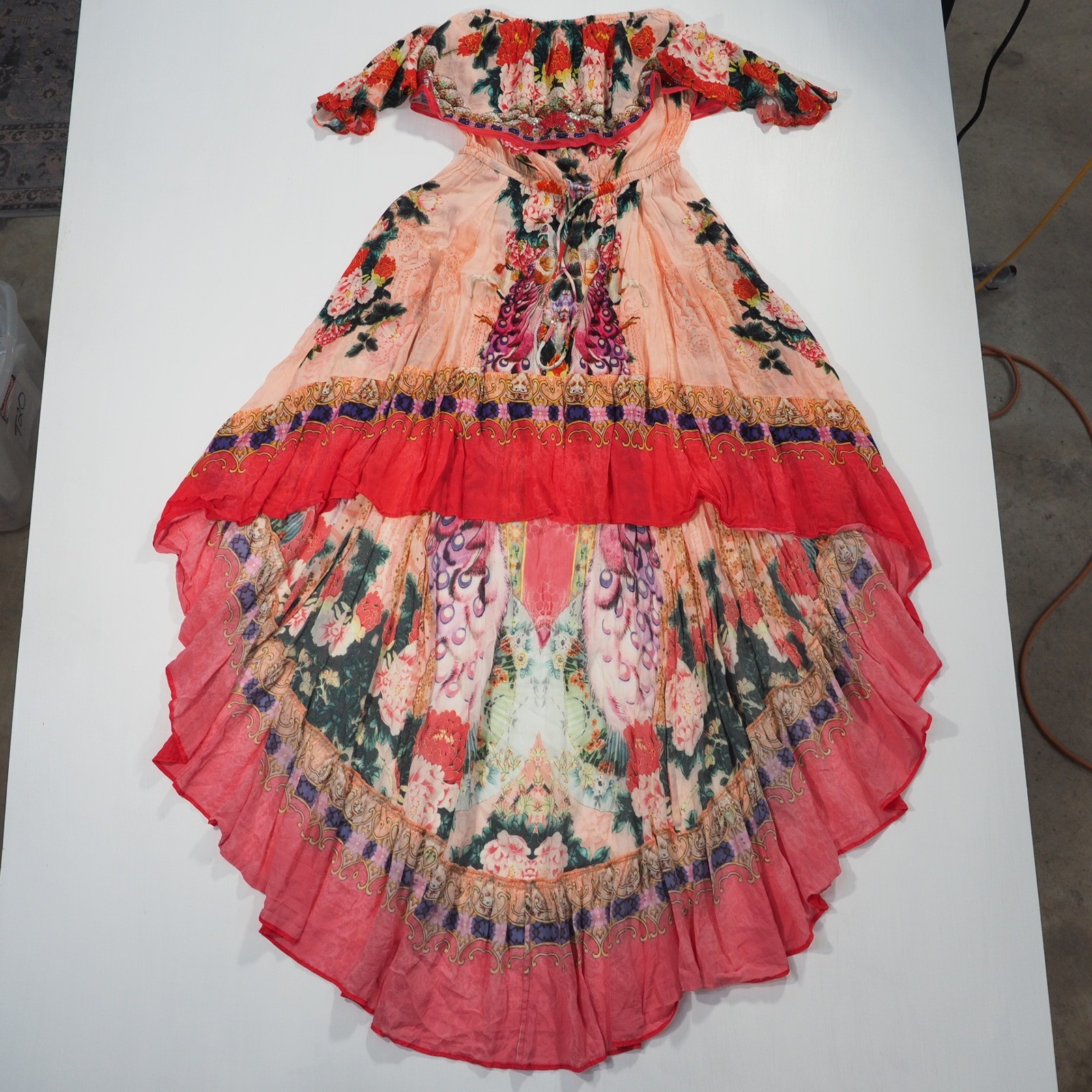 Shahida Parides Dress Womens Large Pink Floral Viscose Silk Hi Low Hem Pockets