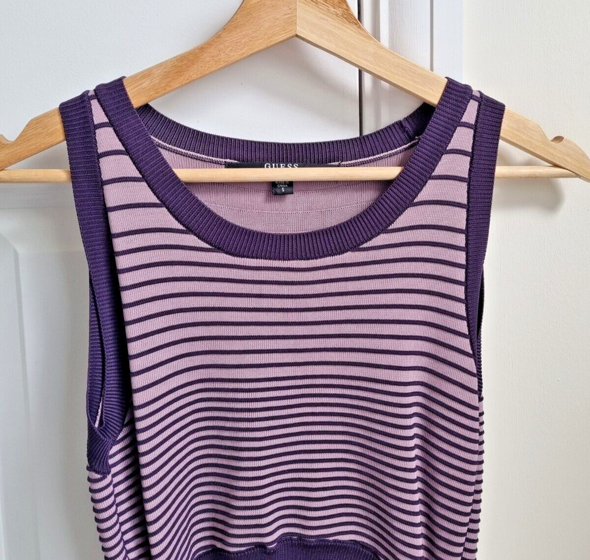 GUESS Purple Bodycon Dress XS UK 6 Short Sleeveless Ribbed Stretch Cut Out Party